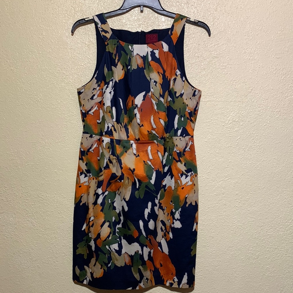 212 Collection Dress Navy Blue Cream Green Size 16 Sleeveless